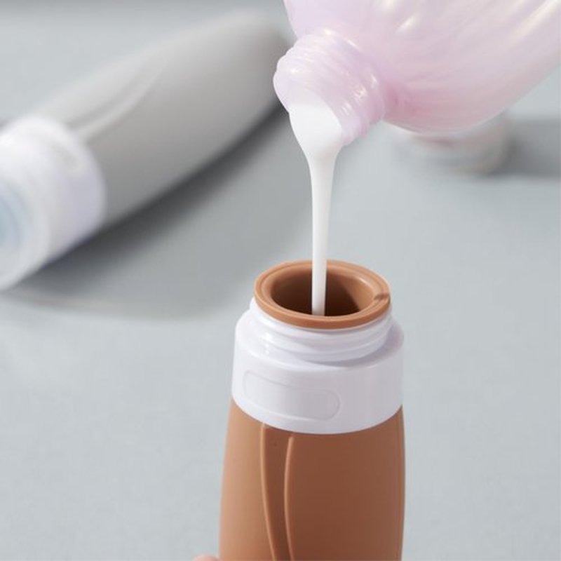 INSFIT Portable Travel Bottles TSA Approved, 3oz Leak Proof BPA Free Silicone Cosmetic Travel Size Toiletry Containers, Squeezable Silicone Tubes, Refillable Bottles for Shampoo 4 Pack Brown