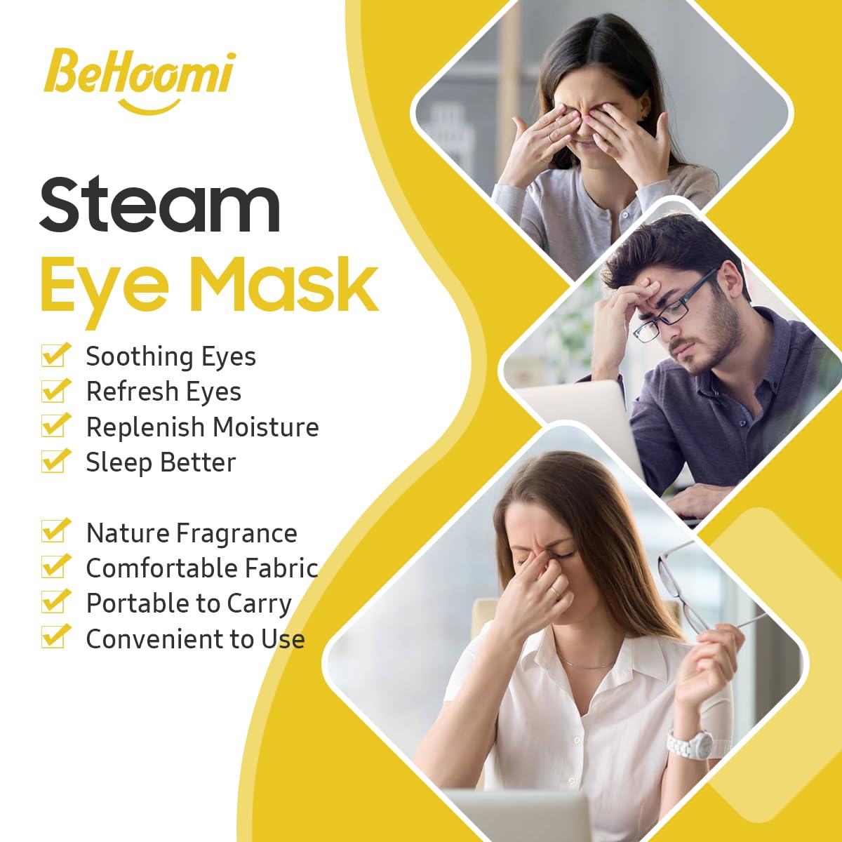 BeHoomi 30Packs Steam Eye Mask, Heated Eye Mask Warm Compress for Eyes, Self Heating Disposable Eye Masks for Home Sleep, Spa, Travel Essentials & Relaxation Gifts, Stocking Stuffers