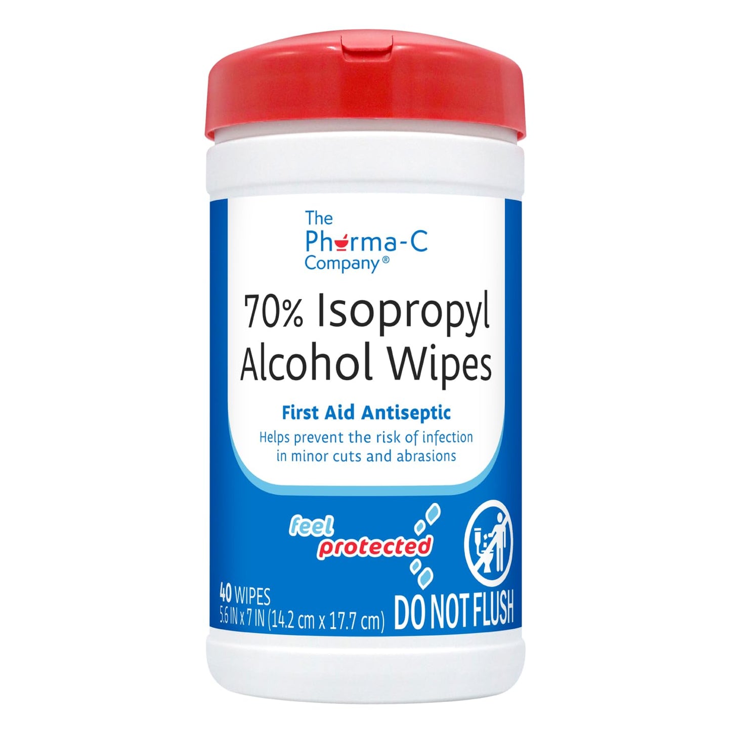 The Pharma-C Company -70% Isopropyl Alcohol Wipes [6 pack - 40ct Canisters] - Bulk IPA First Aid Antiseptic Wound Cleaner with Moisture Lock Lid. For minor cuts, scrapes, and burns.