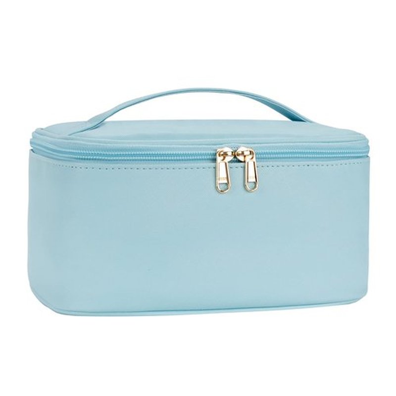 OCHEAL Makeup Bag, Portable Cosmetic Bag, Large Capacity Travel Makeup Case Organizer, Black Makeup Bags For Women Toiletry Bag for Girls Traveling With Handle and Divider-Lake Blue