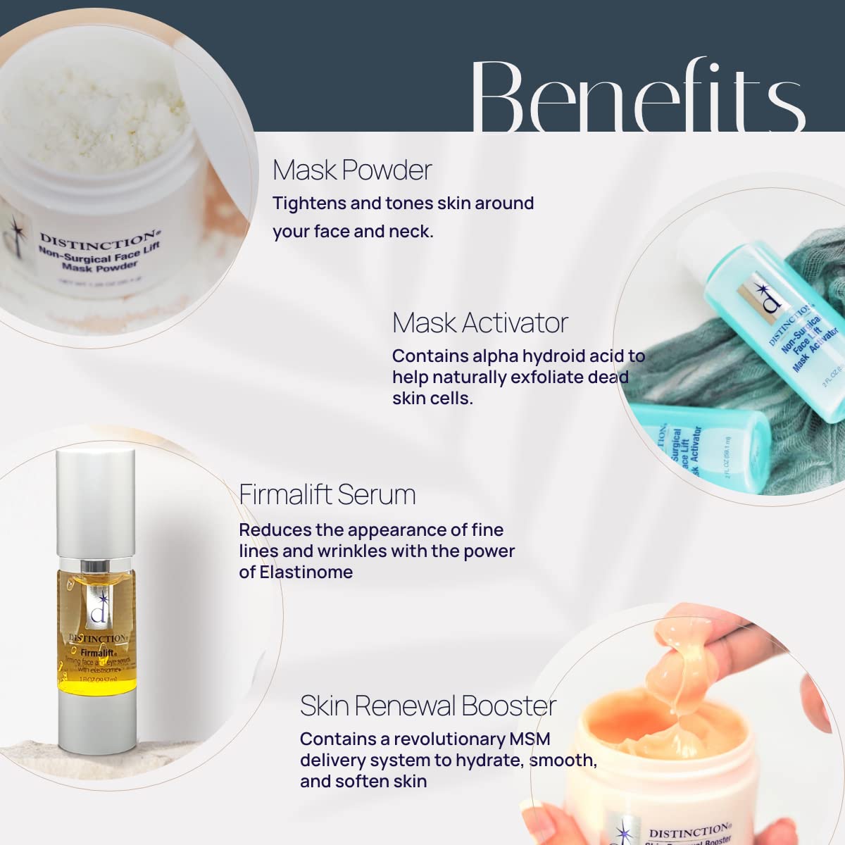 Distinction Skincare Kit with Face Serum, Cream, Mask & Powder Set w/ Brush