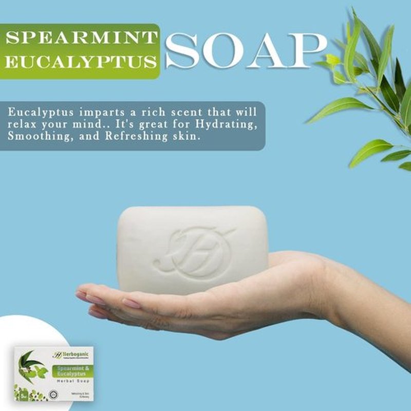 HERBOGANIC Spearmint and Eucalyptus Herbal Soap | Pack of 3 of 5oz soap Bar | Natural Bar Soap for Face and Body | Hydrating and Nourishing | Suitable for Men and Women