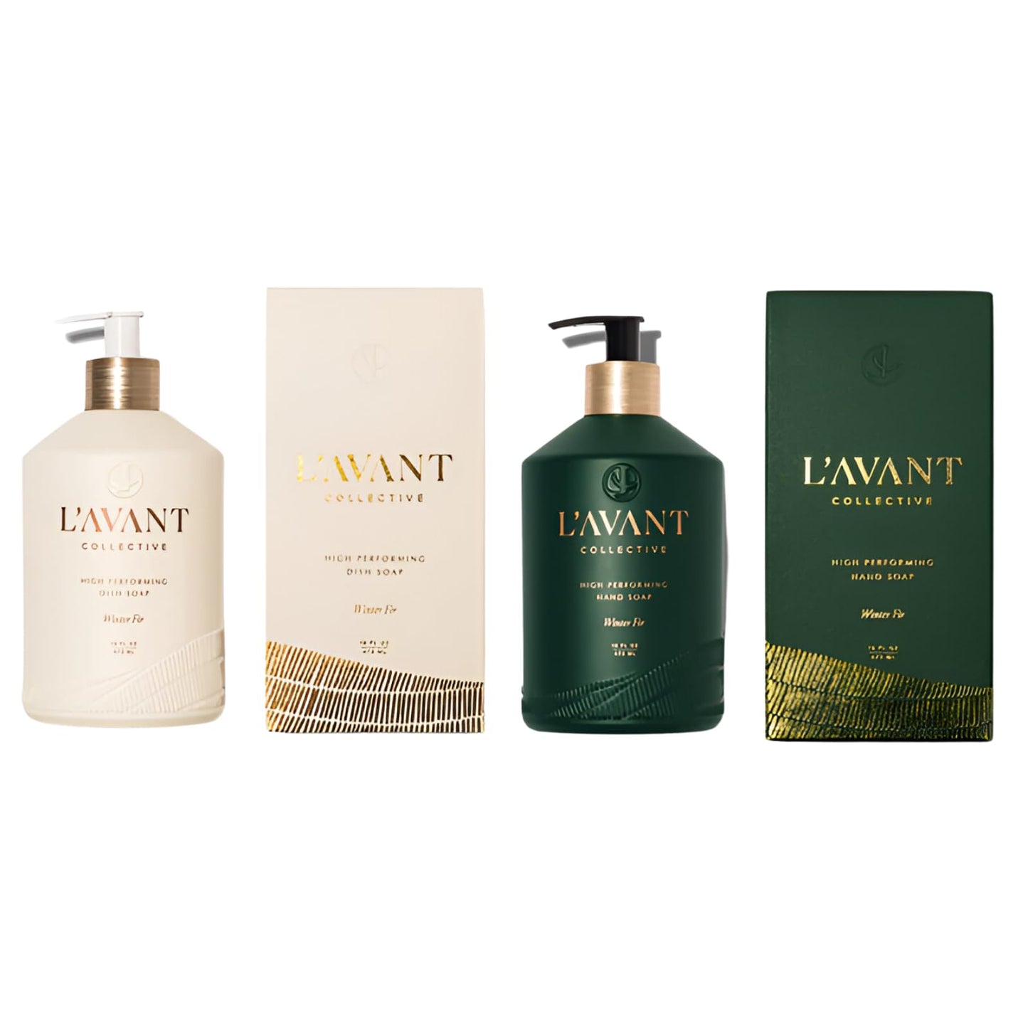L'AVANT Collective Hand Soap & Dish Soap Winter Fir | High Performing Formula Luxurious Ingredients Soft & Smooth Hands & Dishes | 2 Glass Bottles Kitchen Accessories Home Decor Hostess Gifts
