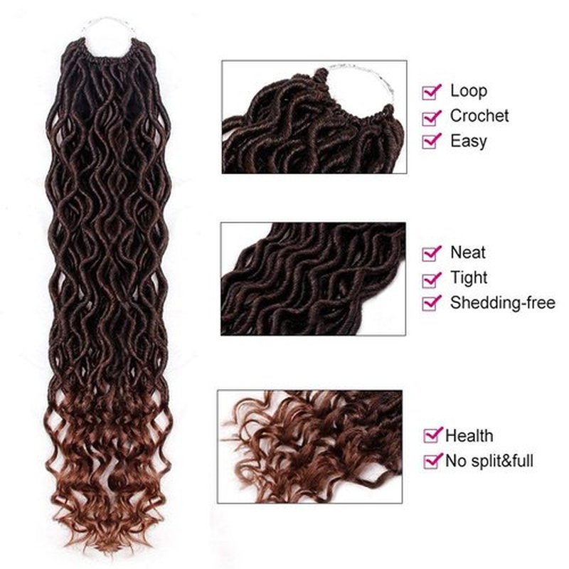 6 Packs Goddess Locs Crochet Hair Wavy Curly Faux Locs Crochet Braids Synthetic Hair Extensions Dreadlocks Crochet Locs Low Temperature Braiding Hair (14" (6 Packs), #T30)
