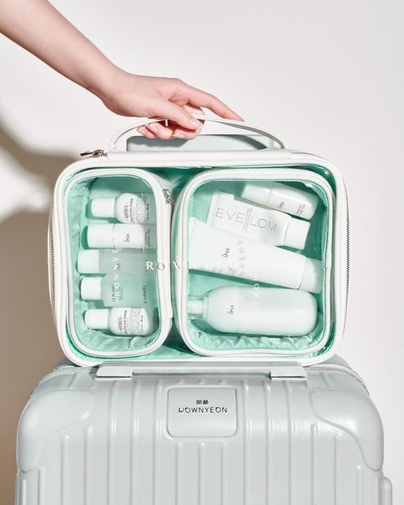 Rownyeon Clear Makeup Case 3 Pcs Transparent Cosmetic Bag Set Travel Makeup Train Case Portable Cosmetic Organizer with Handle White