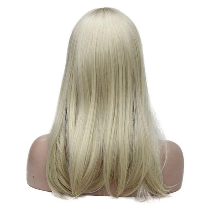 Lydell 14" Long Straight Wig Soft Heat Fiber Hair Cute Neat Bang Under Shoulder Full Wig (613 Blonde)