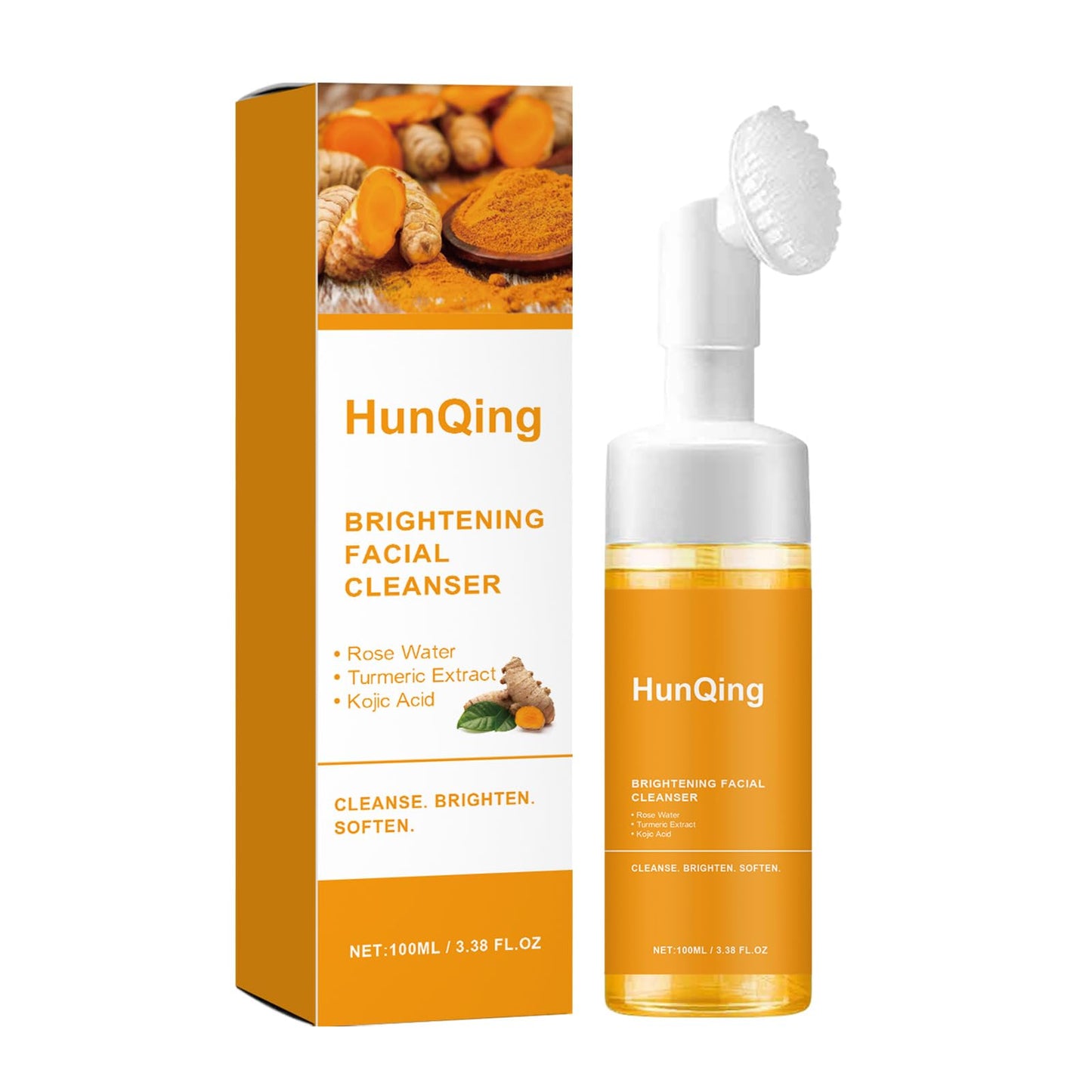HuaQing Glow Wash Turmeric Face Wash With Brush,Deep Cleansing Exfoliating Foaming Facial Cleanser.