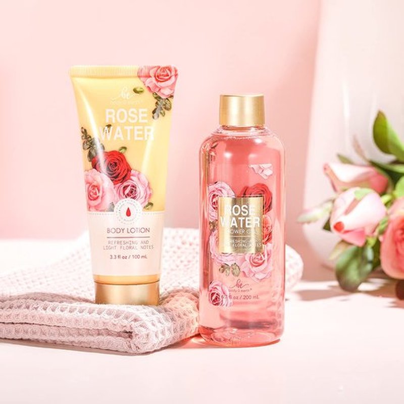 Valentines Day Gifts Spa Set for Her - Spa Gift Baskets for Women, 5 Piece Mothers Day Gifts for Mom with Rose Scented Shower Gel, Body Scrub, Body Lotion, Hand Soap