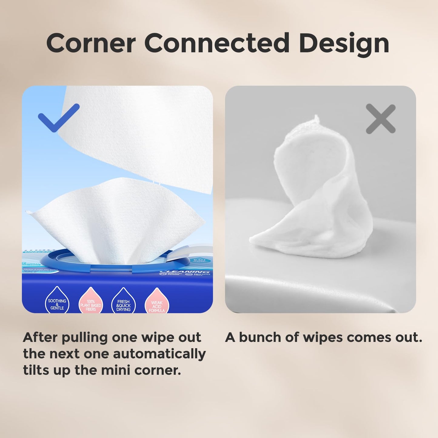 MATERN'ELLA Butt Wipes, Corner-Connected Design Calendula & Centella Asiatica Extract & Flushable Wipe, Fragrance free & Extra Large, Septic and Sewer Safe, Total 308 Wipes