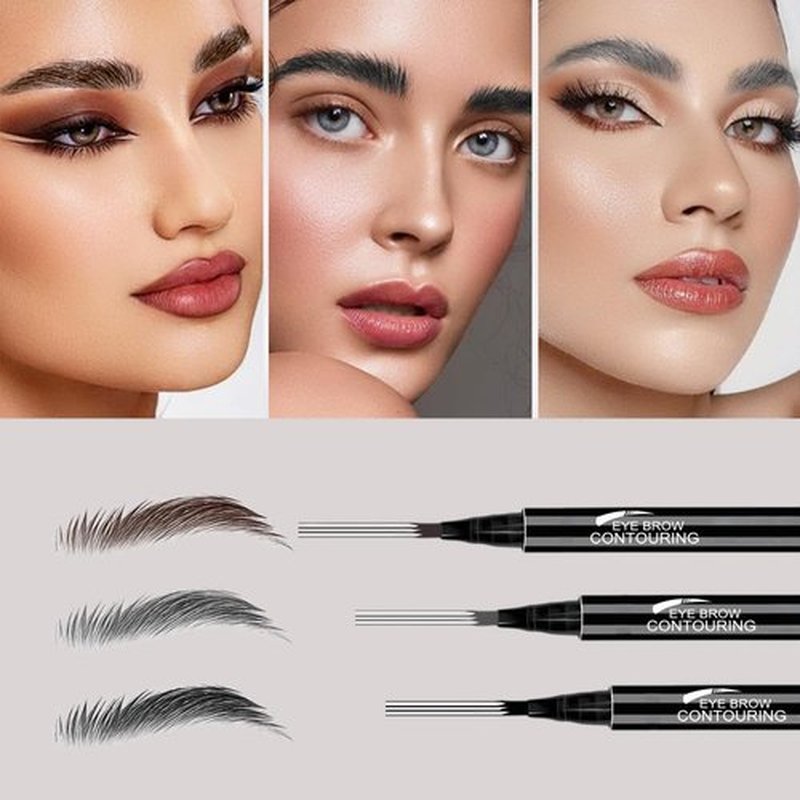 2PCS 4-Head Split Waterproof Eyebrow Pencil, 3D Microblading Eyebrow Pen Eye Brow Pencils with 4 Tip, Creates Natural Looking Brows Eye Eyebrow Makeup Eyebrow Pen for Women, Last All Day (Gray)