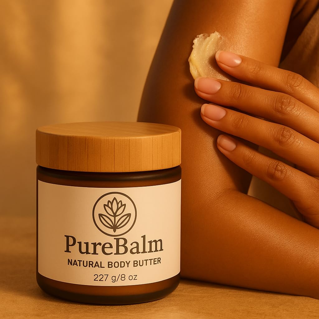 PureBalm™ Natural Body Butter with Turmeric - Deep moisture for Dry Skin - Shea Butter, Coconut Oil & Palm Kernel Seed Oil - 8oz