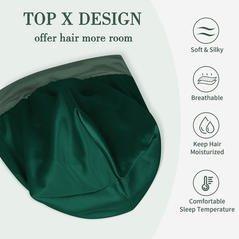 Fittia Satin Hair Bonnet for Sleeping, Silky No Frizzy for Curls Care, Adjustable Strap for Non-Slip, Dreadlocks Cap for Women&Men Military Green