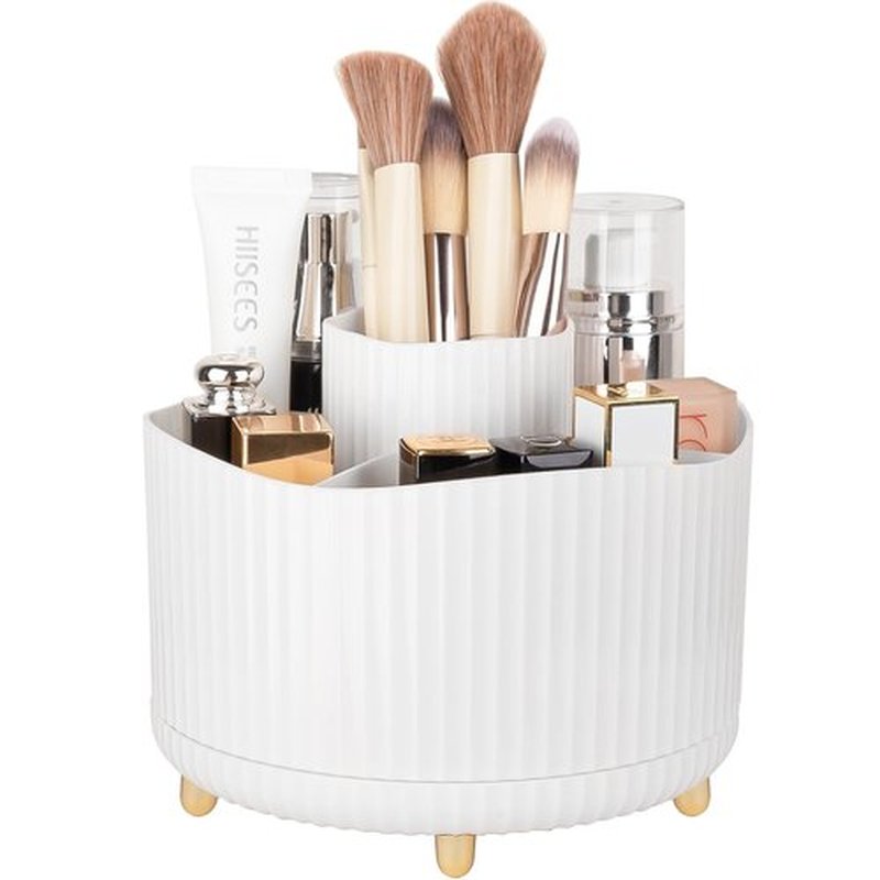 Anyoifax 360° Rotating Makeup Brush Holder Organizer, Make up Brushes Cup for Vanity, 5 Slot Spinning Makeup Organizers for Cosmetics, Lipstick, Pen, Cream White