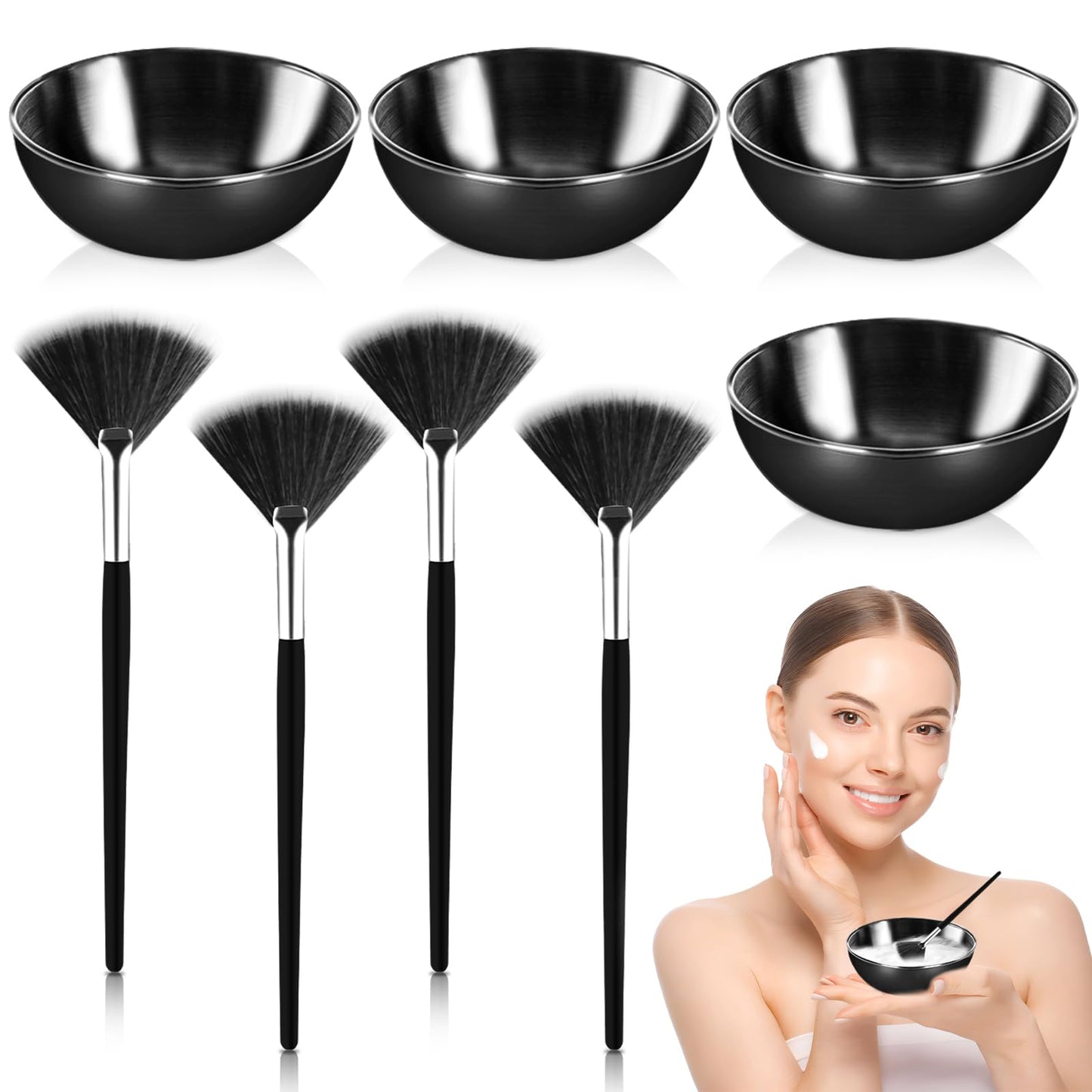 16 Pcs Gold Facial Bowl and Brush Set 8 Facial Fan Brushes Esthetician 8 Gold Facial Mixing Bowls Esthetician Stainless Steel Mixing Bowls Face Mask Brush for Mud Cream Spa Salon Women