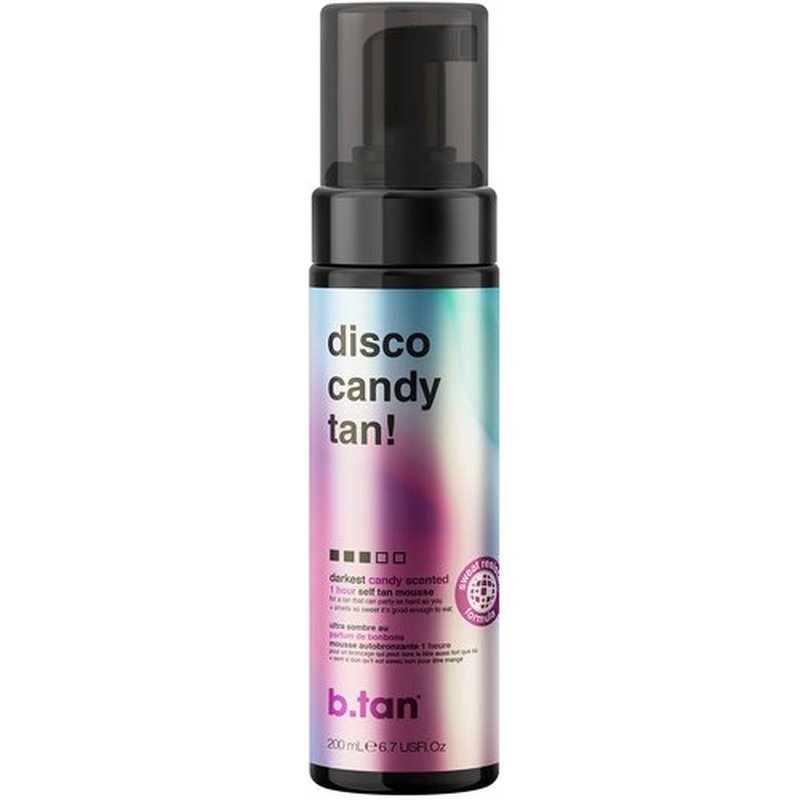 b.tan Dark Self Tanner | Disco Candy Tan - Fast, 1 Hour Sunless Tanner Mousse, Candy-Scented, Sweat-Proof & Transfer Resistant, No Fake Tan Smell, No Added Nasties, Vegan, Cruelty Free, 6.7 Fl Oz