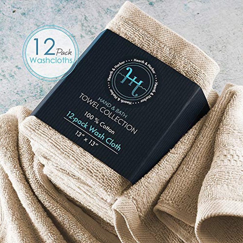 Hearth & Harbor Bath Towels for Bathroom - 100% Ring Spun Cotton Luxury Bathroom Towels - Ultra Soft & Highly Absorbent Bath Towels Set, 6 Piece Set (4 Bath Towels, 2 Washcloths) - Cream