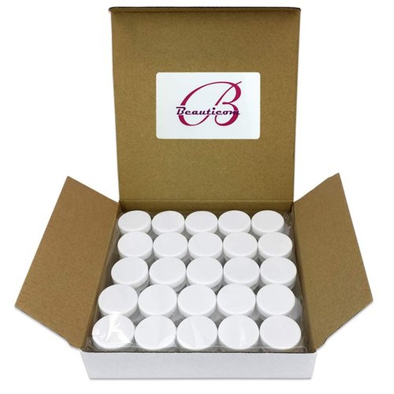 Beauticom 3g/3ml (0.1 Fl Oz) Round Clear Plastic Jars with Round Top Lids for Creams, Lotions, Make Up, Powders, Glitters, and more... (Color: White Lid Quantity: 50 Pieces)