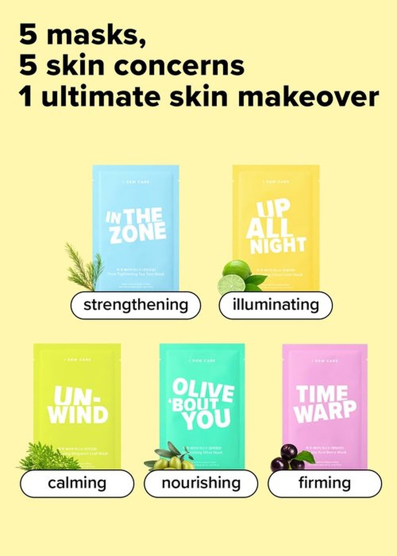 I DEW CARE Sheet Mask Pack - Let's Do This Sheet | 5-Day Skin Makeover with Vitamin B3, Olive Extract, Chamomile, (5 ea)