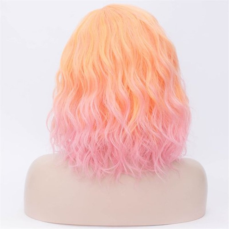 Cying Lin Short Bob Wavy Curly Wig Ombre Pink Wig For Women Cosplay Halloween Wigs Heat Resistant Bob Party Wig Include Wig Cap (Ombre Pink)