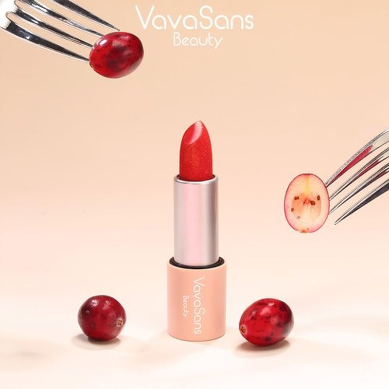 VavaSans Vegan Glitter Lipstick Cherry Plum Shimmer Metallic Sparkling Classic Red Shade Long Lasting Waterproof Non-Sticky Formula Diamond Shiny Highly Pigmented Lip Stick for Women