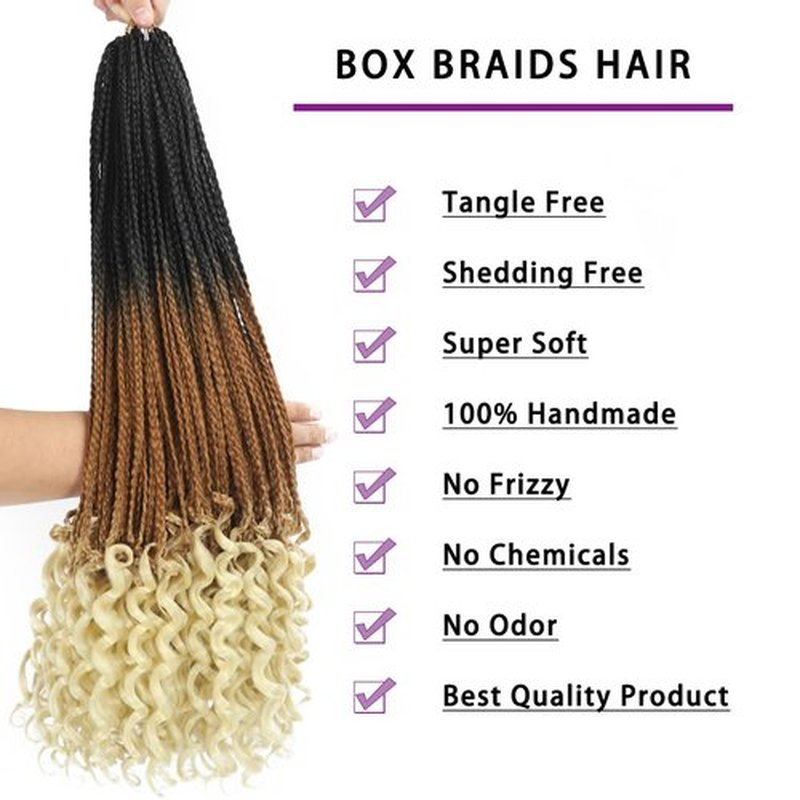 Crochet Box Braids Hair with Curly Ends 7 Packs Pre Looped Crochet Braids Goddess Box Braids Crochet Box Braid Hair (18inch,1B/27/613)