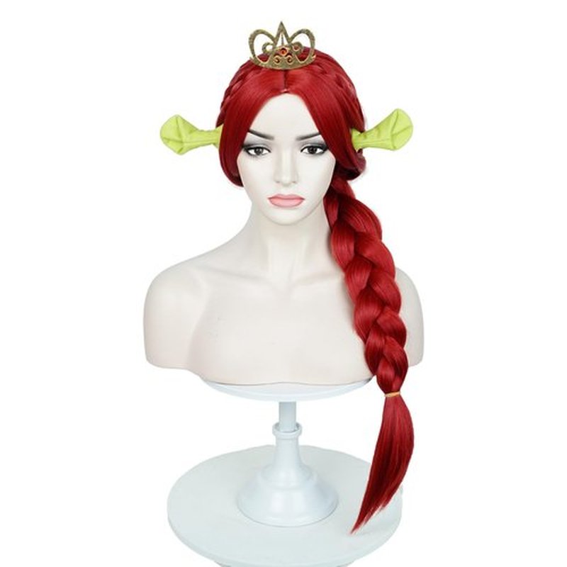 Aicos Long Red Braid Wig for Women 29.5Inch Princess Red Costume Wig with Crown for Halloween Cosplay Party