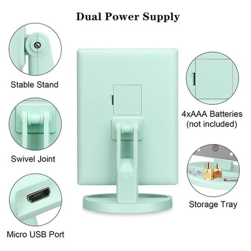 Flymiro Tri-fold Lighted Vanity Makeup Mirror with 3x/2x/1x Magnification, 21 LLED Light and Touch Screen,Dual Power Supply, Portable LED Makeup Mirror, Travel,Women Gift (Green)