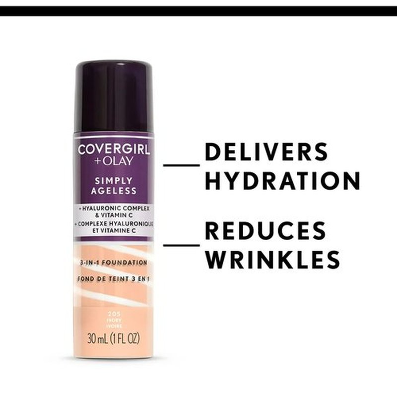 Covergirl + Olay Simply Ageless 3-in-1 Liquid Foundation, Creamy Natural & Simply Ageless Instant Wrinkle Blurring Pressed Powder, Fair Ivory, 0.39 Ounce