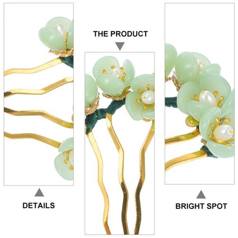 Beaupretty 6 Pieces Jade Flower Hair Pin Chinese Hair Stick Jade Hairpin Retro Chignon Pin Traditional Classical Flower Hair Chopstick Hair Styling Accessories for Women Girls (Green)