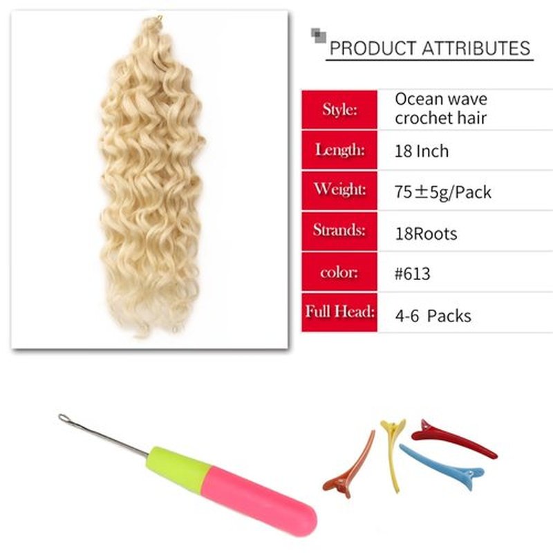 Ocean Wave Crochet Hair Deep Wave Curly Crochet Hair For Women Hawaii Curly Braiding Hair Synthetic Bohemian Crochet Braid Water Wave Crochet hair Extensions (18inch, 613#)