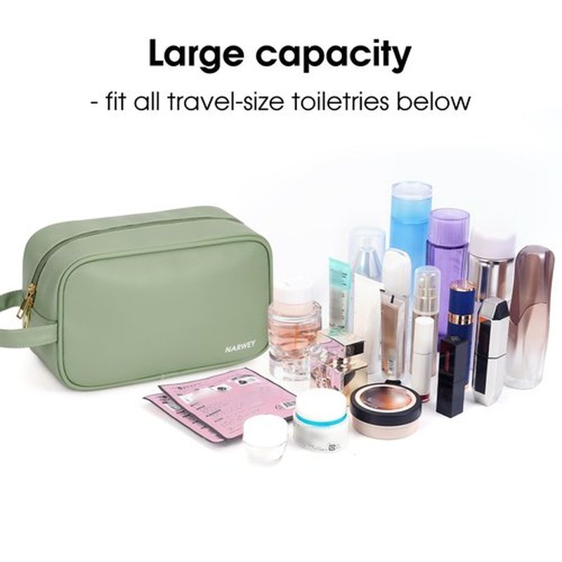Narwey Vegan Leather Travel Toiletry Bag for Women Traveling Dopp Kit Makeup Bag Organizer for Toiletries Accessories Cosmetics (Green)