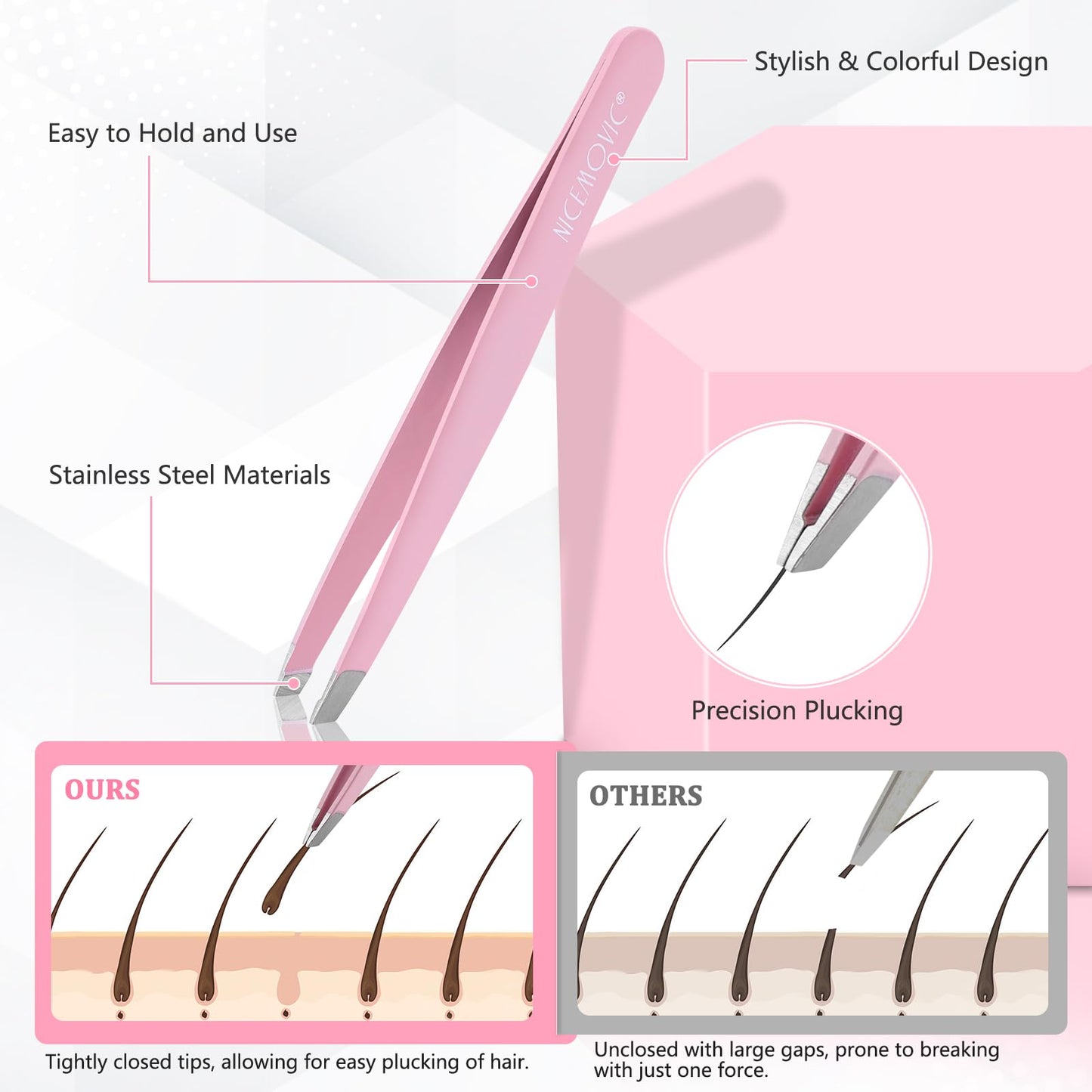NICEMOVIC Tweezers for Women Facial Hair 7 Pcs, Stocking Stuffers