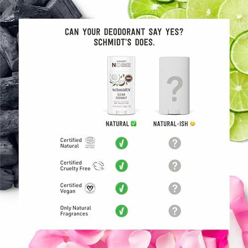 Schmidt's Aluminum-Free Vegan Deodorant Clean Coconut for Women and Men, with 24 Hour Odor Protection, Natural Ingredients, Cruelty-Free, 2.65 oz
