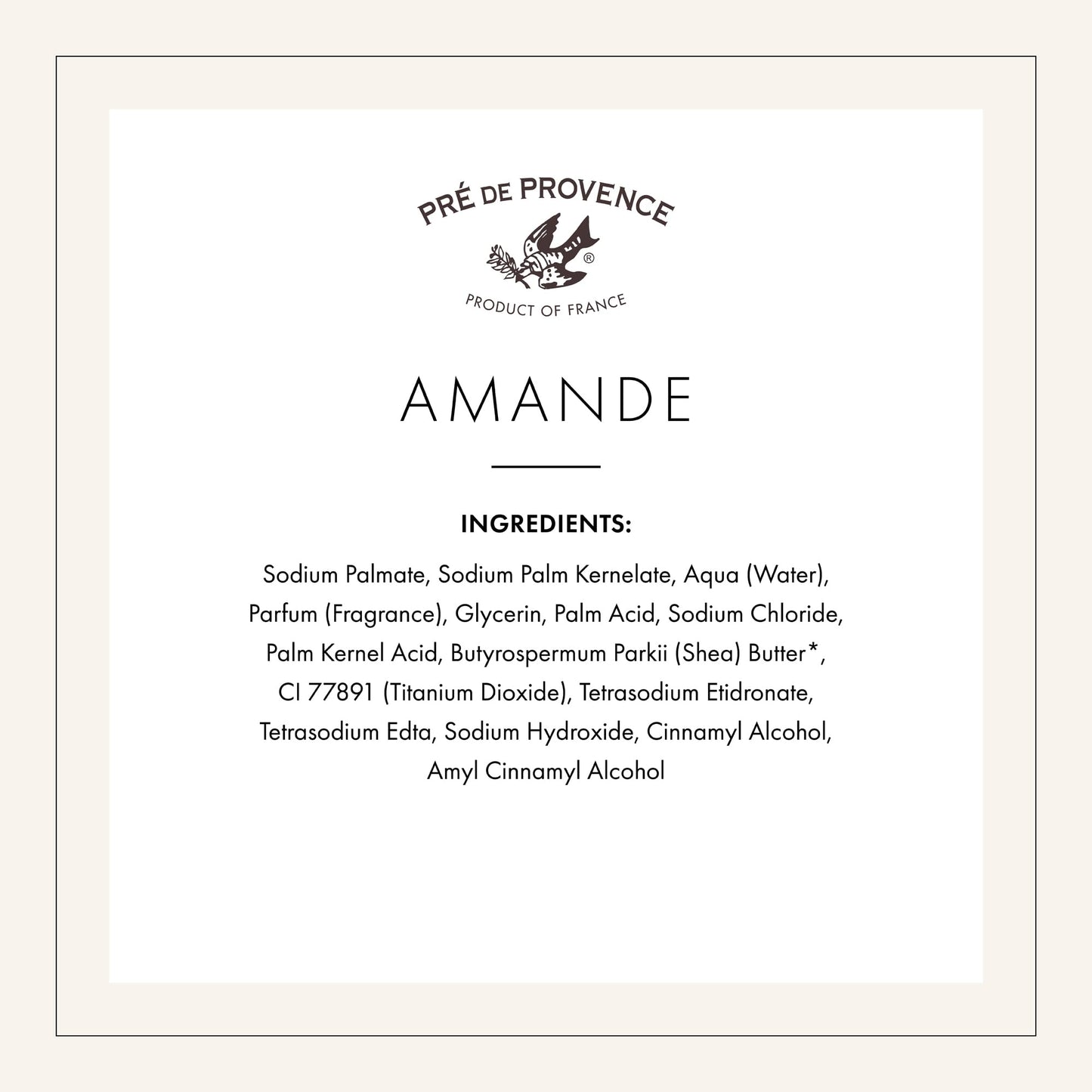 Pre de Provence Artisanal Soap Bar, Enriched with Organic Shea Butter, Natural French Skincare, Quad Milled for Rich Smooth Lather, 8.8 Ounce, Amande