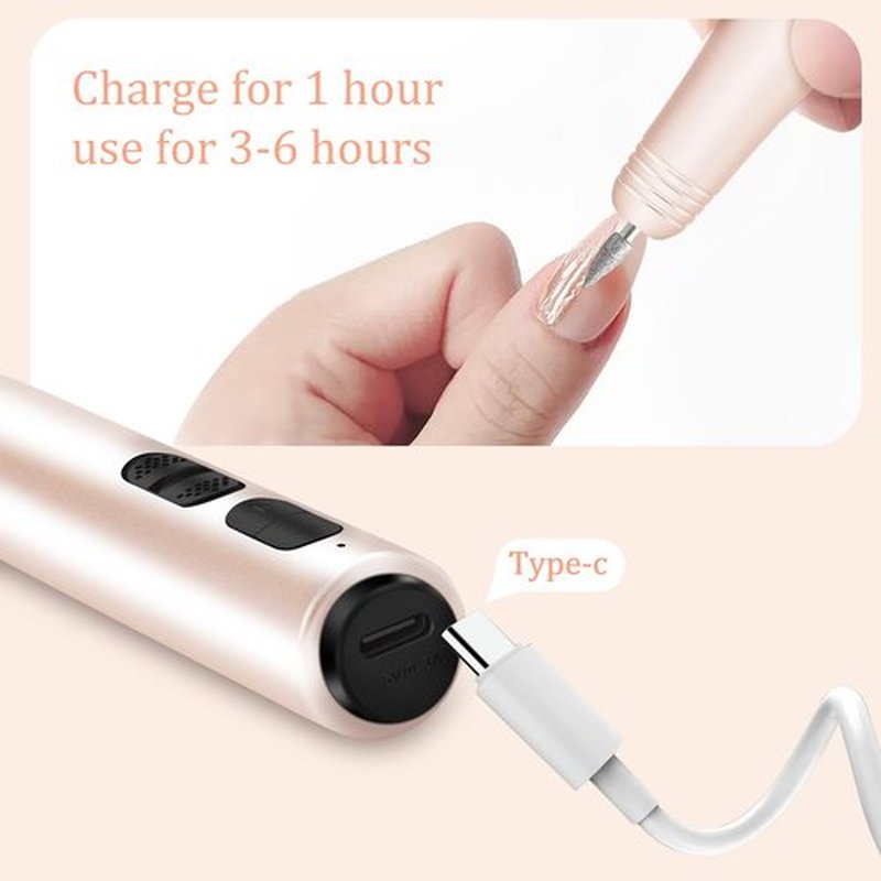 Cordless Electric Nail Drill Electric Nail File and buffers Gel Nail Polish Women Professional Manicure Machine， Acrylic Nail kit Gel dip Powder Nail kit Nail Tips Gold