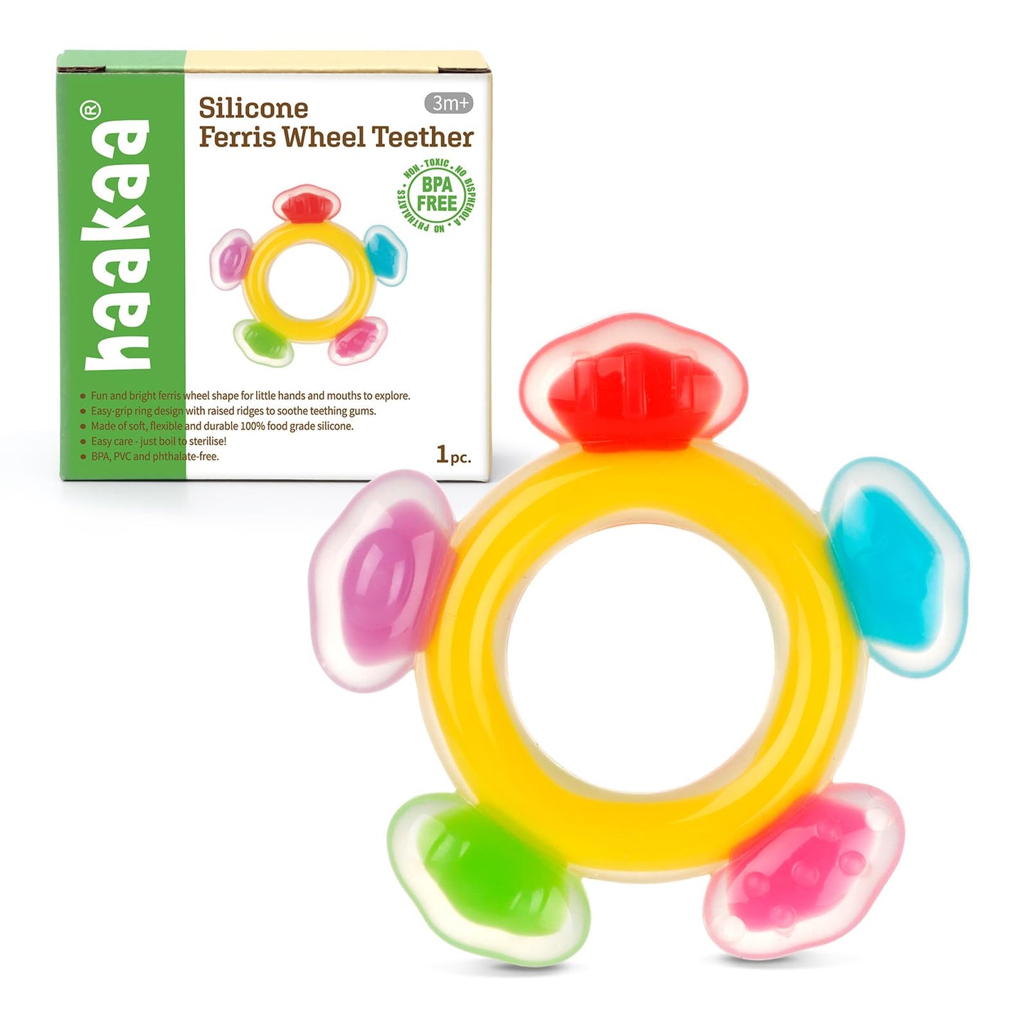 Haakaa Silicone Ferris Wheel Teether - Freezer Teething Toy for Babies 3-6 Months - Safe Soothing Cold Relief - BPA Free Silicone -1 Pack