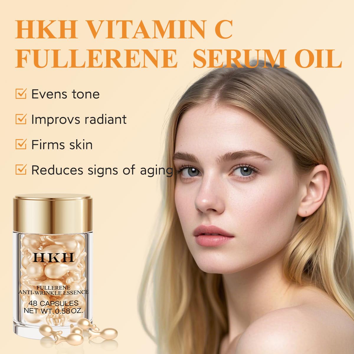 HKH Vitamin C Serum Capsules Set – 96 pcs VC for Morning - Anti-Aging & Anti-Wrinkle Skincare Face Serum - Smooth Fine Lines - Moisturize Hydrate & Firm Skin, Travel-Friendly