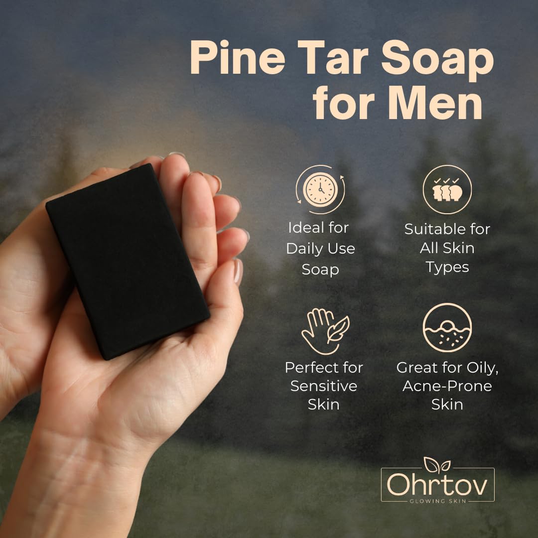 Pine Tar Soap – Natural Pine Tar Soap Bar for Men – Cleansing Bar for Acne, Eczema, Psoriasis & Itch Relief – Face & Body Wash with Activated Charcoal & Colloidal Oatmeal – Men’s Wash Made in the USA