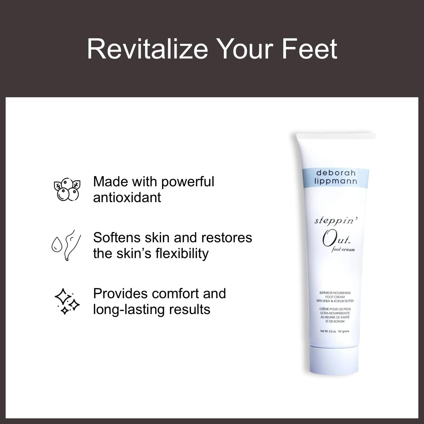 Deborah Lippmann Steppin' Out Foot Cream - Moisturizing & Non-Greasy, 5.2 Oz for Soft, Healthy Feet