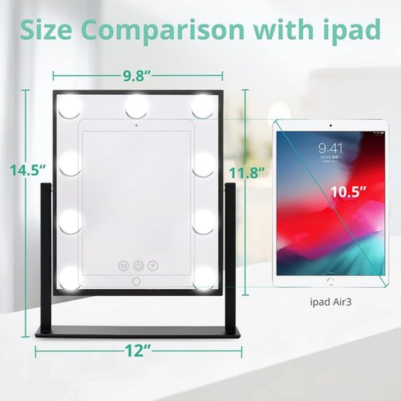 Fabuday Hollywood Vanity Makeup Mirror with Lights Lighted Desk Mirror with 9 Dimmable LED Bulbs, Cosmetic Light Up Mirror for Tabletop, Mirrors Enhanced by Electric Lights