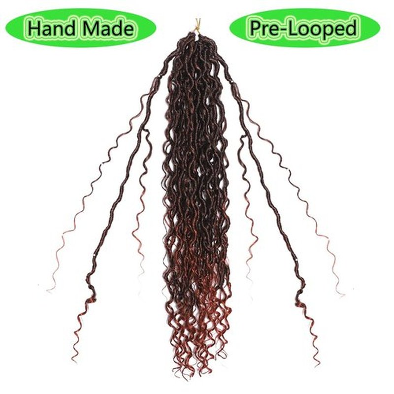 BALINGHAIR Goddess Locs Crochet Hair Black to Red Brown 22 Inch 3 Packs Bohemian Faux Locs Crochet Hair With Curly Ends Pre Looped Hair Extensions 16 Roots/Pack(1B/350)
