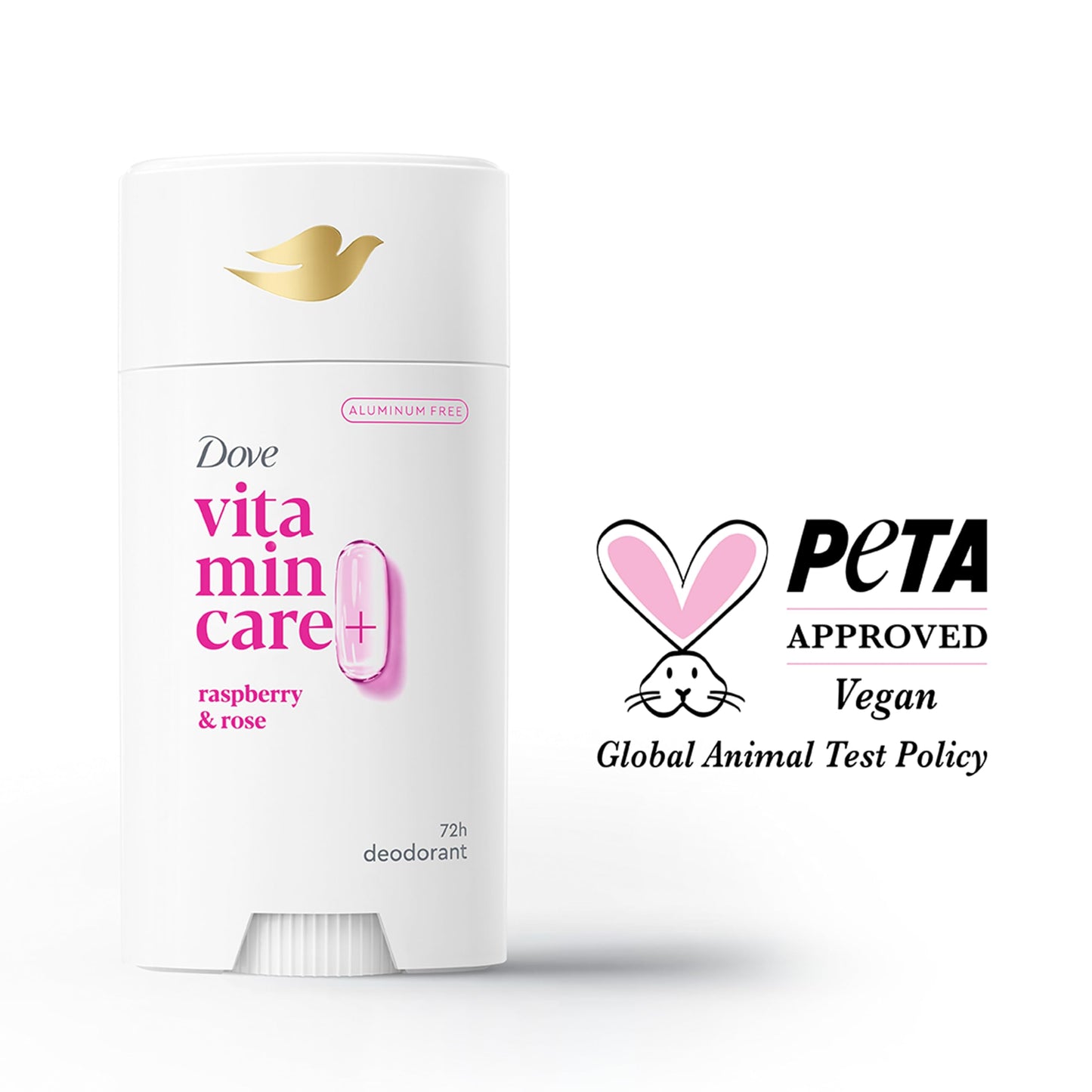 Dove VitaminCare+ Aluminum Free Deodorant Stick for 72H Odor Protection Raspberry & Rose Breathable Deodorant for Women 2.6 oz,(Pack of 2)