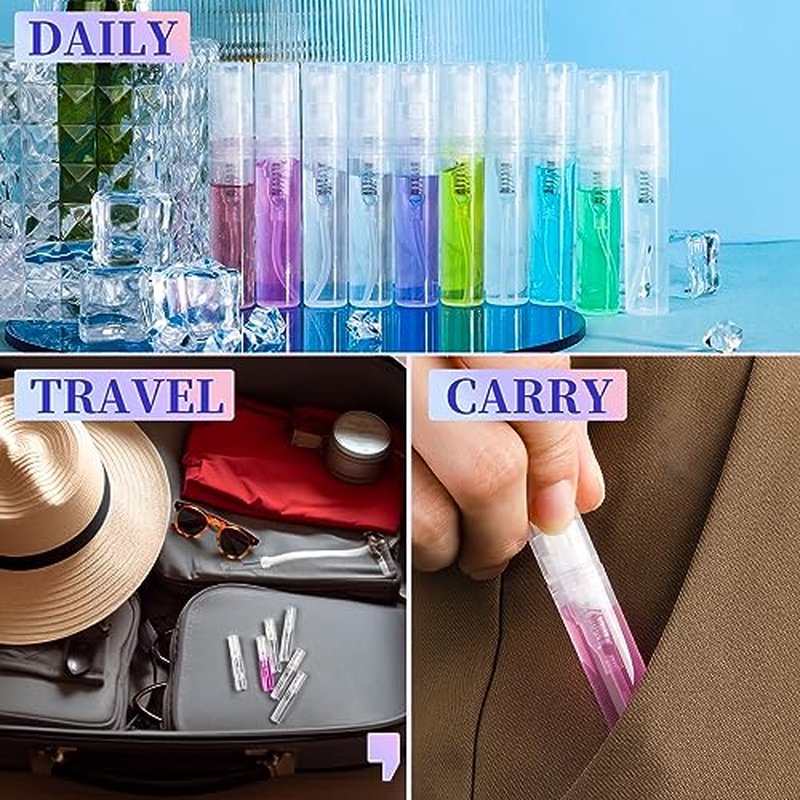 Fandamei 3ml Mini Spray Bottle, 10 Pack 3ml Mini Clear Plastic Spray Bottle Empty, Fine Mist Refillable Mini Perfume Bottle, Perfume Atomizer, Small Empty Sample Containers for Travel Portable