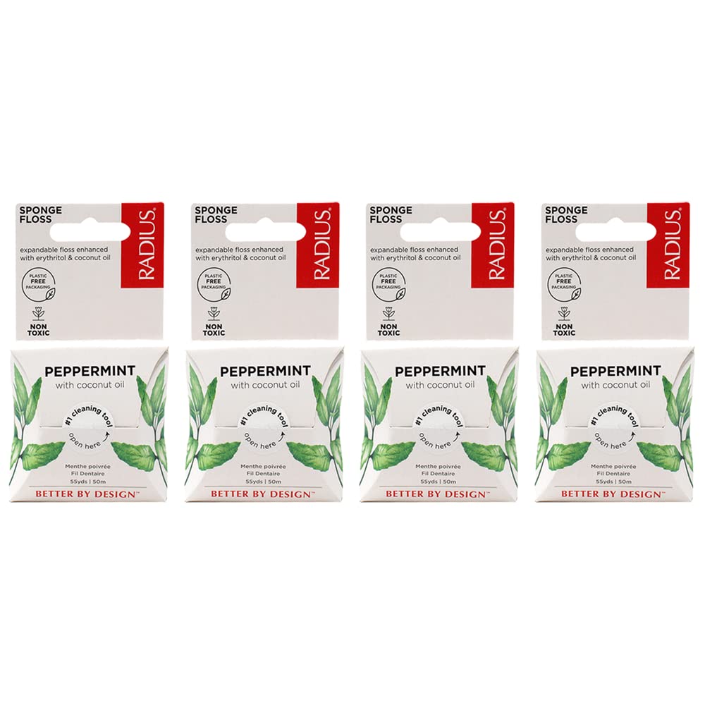 RADIUS Peppermint Dental Floss 55 Yards Vegan and Non-Toxic Oral Care Boost Total Tooth & Gum Protection Clear - Pack of 6