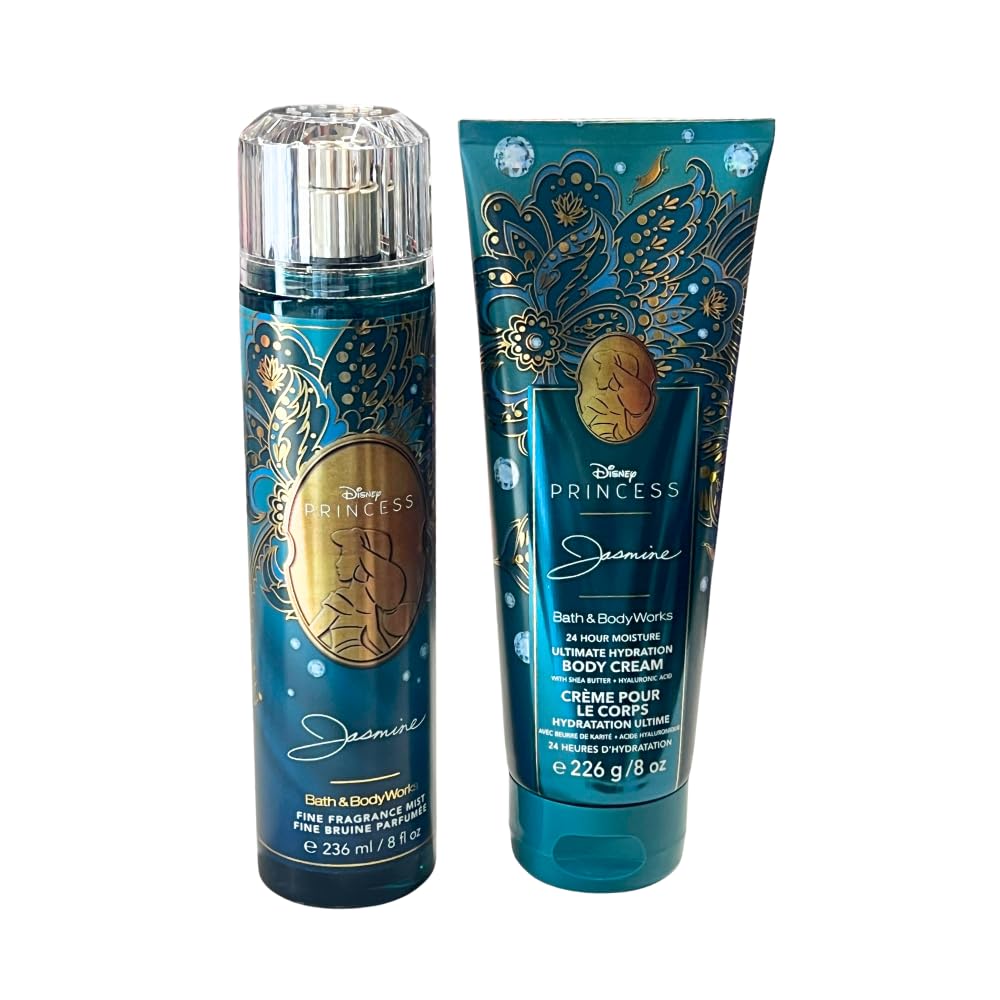 Bath & Body Works PRINCESS COLLECTION Fine Fragrance Mist & Ultimate Hydration Body Cream 2-piece Gift Set with a Bow for Holidays - Full Size – Limited Edition (Jasmine)