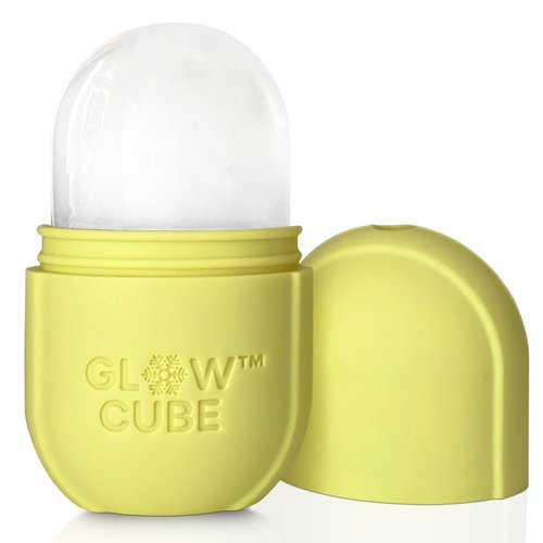 Glow Cube Ice Roller For Face Eyes and Neck To Brighten Skin & Enhance Your Natural Glow/Reusable Facial Tool to Tighten & Tone Skin & De-Puff The Eye Area (Pastel Yellow)