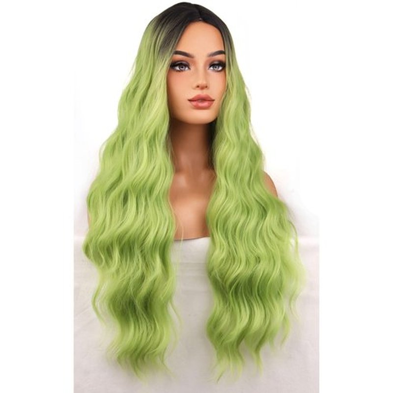 BERON Green Ombre Wigs Long Wavy Wig for Women Curly Dark Roots Color Heat Resistant Synthetic Hair Wigs for Cosplay Party Daily or Used