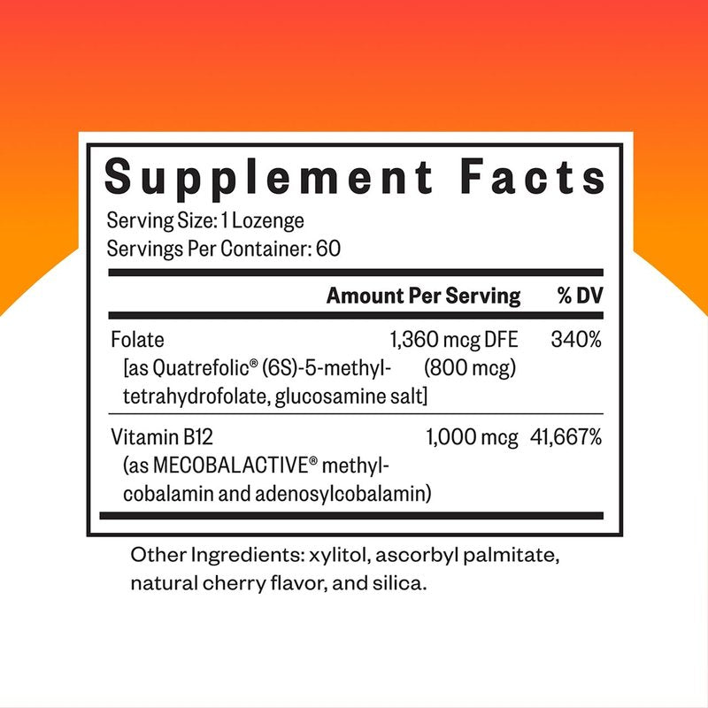 Seeking Health Methyl B12 with L-Methylfolate - MTHFR Support Supplement - Methylation Support Supplement - Lozenges to Support Brain Health & Energy - 60 Lozenges