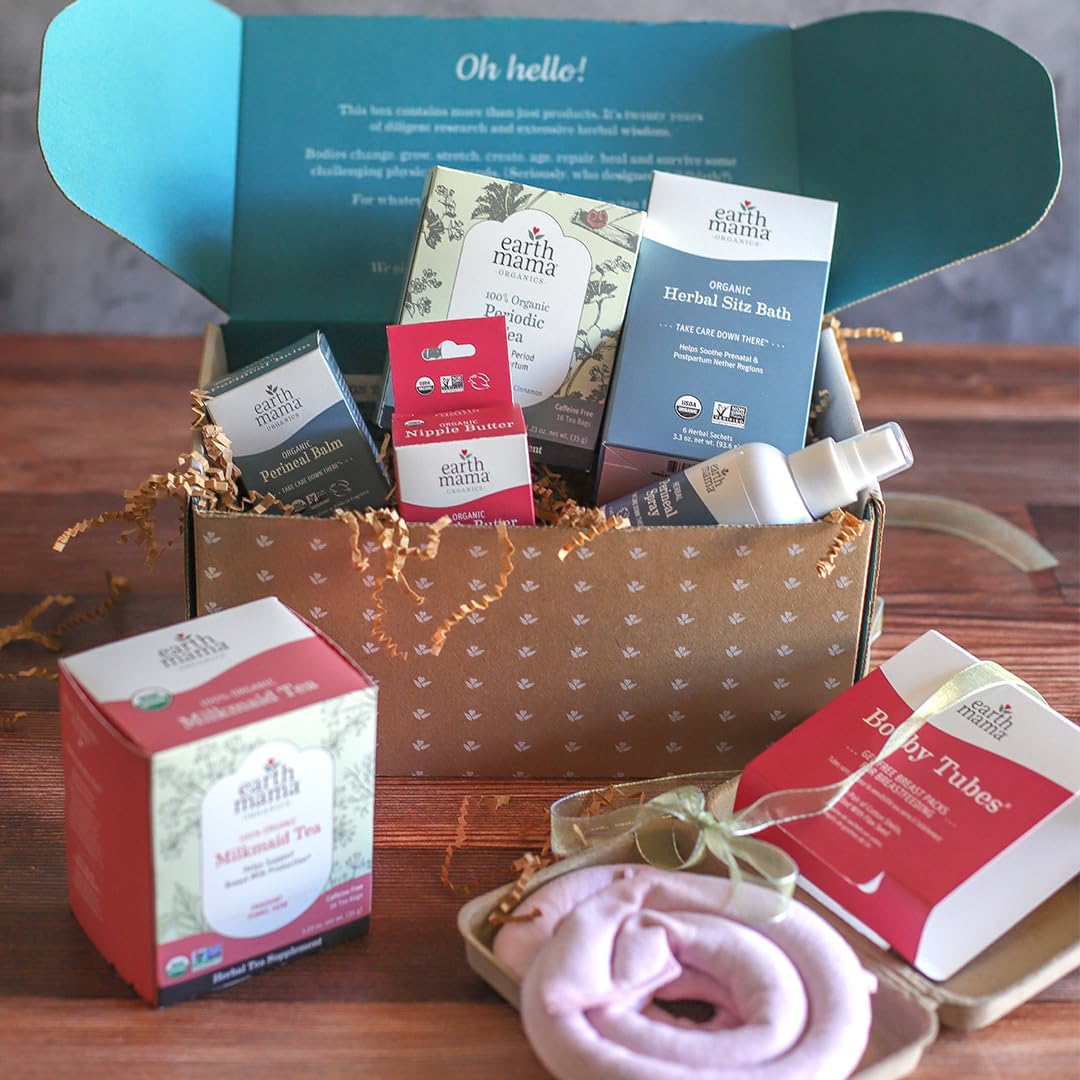 Earth Mama Postpartum Recovery Collection - 7 Pack - Nipple Butter, Perineal Spray, Perineal Balm, Herbal Sitz Bath, Milkmaid Tea, Periodic Tea & Booby Tubes - Thoughtful Gifts for New Moms