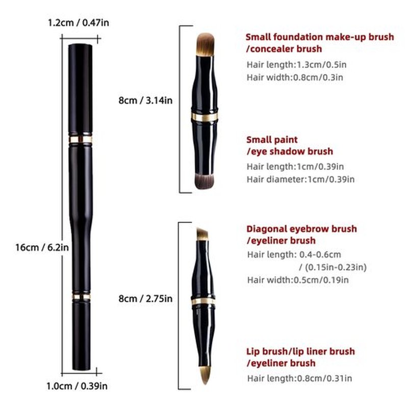 Unaone 4 in 1 Makeup Brush - Travel Lip Brush Eyebrow Brush Eyeshadow Brush Concealer Brush, Portable Multi-function Makeup Brushes
